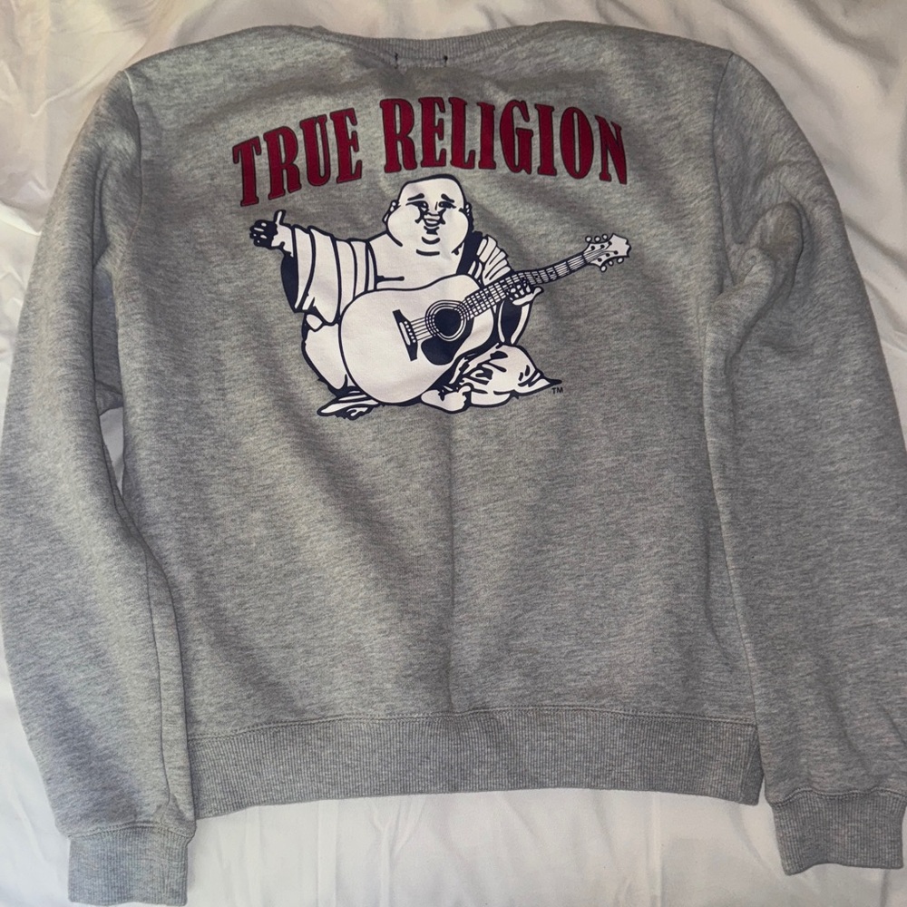 True Religion Gray Crewneck Sweater with Graphic